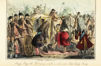 死の夜、オスナブリュック行きの王室専用馬車に乗るイギリス王ジョージ1世（1727年6月22日 作： John (after) Leech