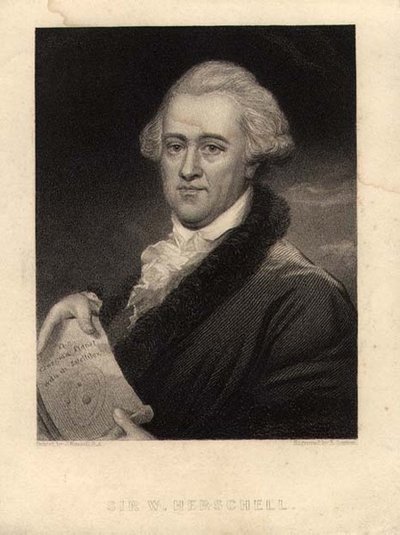 エドワード・スクライヴン（1775-1841）が彫ったサー・ウィリアム・ハーシェル（1738-1822）の肖像（リトグラフ）。 作： John (after) Russell
