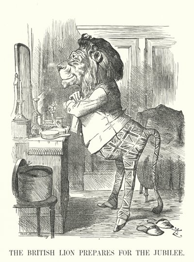 パンチの漫画。英国のライオンはジュビリーに備える-ヴィクトリア女王の金婚式 作： John (after) Tenniel