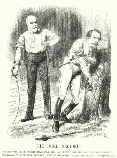 パンチの漫画。決闘の決定-普仏戦争におけるフランスの敗北（エングレーヴィング 作： John (after) Tenniel