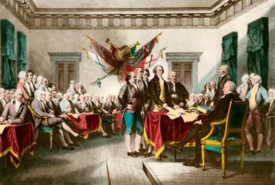 1776年のアメリカ合衆国独立宣言の署名 ジョン・トランブル（1756-1843）の絵の後のエングレーヴィング 1783年 個人蔵 作： John (after) Trumbull