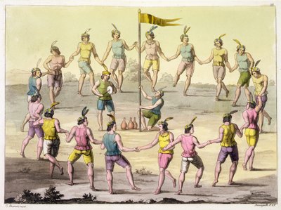 チリのインディアンが儀式のためのダンスをする様子（彫刻 作： John (after) White