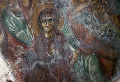ギリシャ・クレタ島ドラコナのビザンチン様式のアイオス・ステファノス教会の聖人のフレスコ画（写真 作： Walter Charles Mills