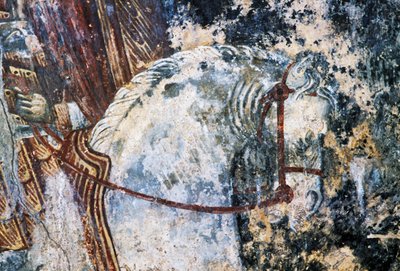 ギリシャ、クレタ島、ヴァヴオレドのアギオス・ヴァシレイオス教会の天井に描かれた馬のフレスコ画（写真）。 作： Walter Charles Mills