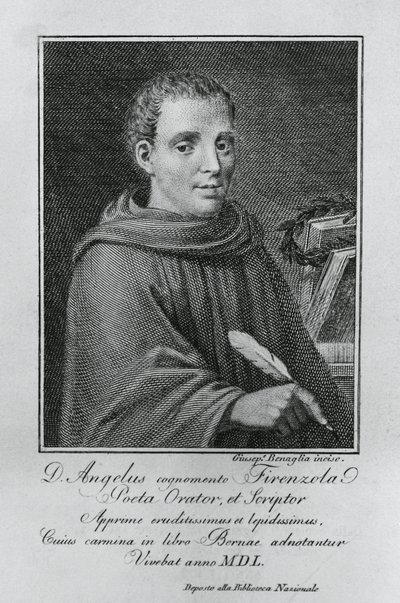 Agnolo Firenzuola（1493-1543）の肖像（イタリアの作家・人文主義者）、Giuseppe Benaglia（1796年頃～1830年頃）のエングレーヴィング。 作： Walter Charles Mills