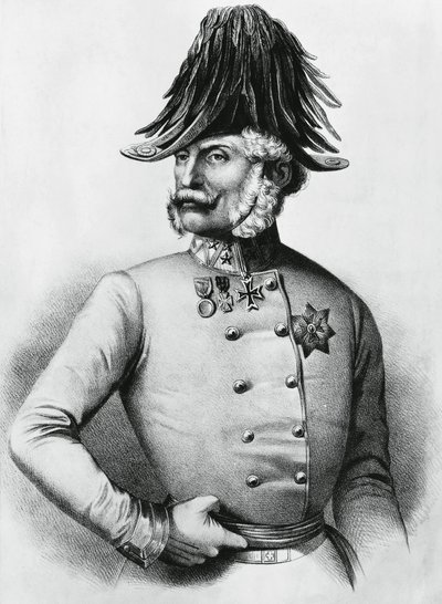 オーストリア・ハンガリー帝国の将軍であり政治家であったフェレンツ・ギュライ（1798-1868）の肖像（エングレービング 作： Walter Charles Mills