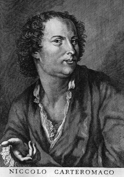 イタリアの詩人、ニッコロ・フォルテグエリ（ニッコロ・カルトマコ）（1674-1735）の肖像、エングレーヴィング 作： Walter Charles Mills