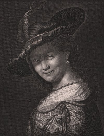 レンブラントの妻サスキア・ファン・ウイレンブルク（1612-1642）の肖像 レンブラントの絵からL・ラーブがエングレーヴィング ドレスデン王立美術館所蔵 アルバート・ヘンリー・ペイン作 ドレスデン・ライプツィヒのH・ペイン社 1840年頃 作： Walter Charles Mills