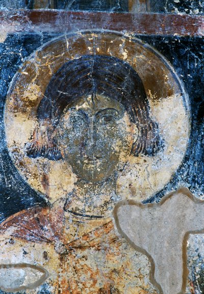 イオアニス・パゴメノス作、ギリシャ・クレタ島マザの聖ニコラス礼拝堂のフレスコ画「聖人」（写真 作： Walter Charles Mills