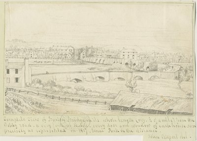バートンアポントレント橋と町：ペン画、1817 作： John Allport