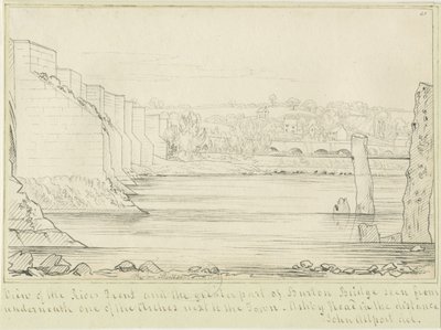 バートン・アポン・トレント橋と町：ペン画、nd [c 1817]（描画） 作： John Allport