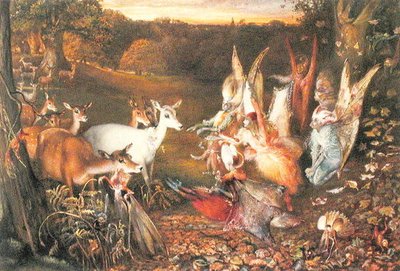 妖精と鹿（水彩・紙） 作： John Anster Fitzgerald