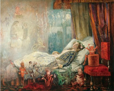 "Le reve apres le bal masque" (仮面舞踏会の後の夢) Peinture de John Anster Fitzgerald (1832-1906), - 油彩・キャンバス, 35,5x44,5 - Private Collection 作： John Anster Fitzgerald