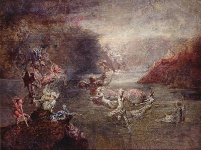 妖精の湖」（油彩・ボード） 作： John Anster Fitzgerald