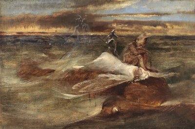 妖精と海の蛇（パネルに敷いたキャンバスに油彩） 作： John Anster Fitzgerald