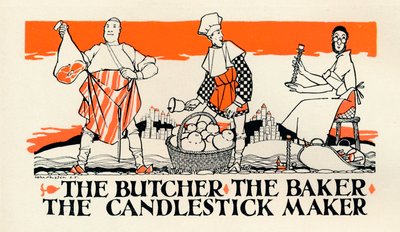 「肉屋、パン屋、燭台職人」、c1925 作： John Archibald Austen