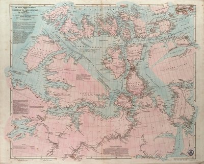 バフィン湾からバサースト岬に至るアメリカの北極海岸。1818年から1859年にかけて、イギリスの探検隊の将校たちによって探検された海岸と河川を示す。 作： John Arrowsmith