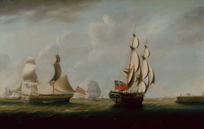 ウィットビー沖の 2 つの英国のコリアー ブリッグと他の海運 (キャンバスに油彩) 作： John Askew