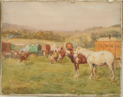 2頭の馬とサーカスバン 作： John Atkinson