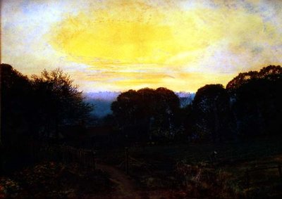 キャベツ畑を掘る庭師（夕暮れ時 作： John Atkinson Grimshaw