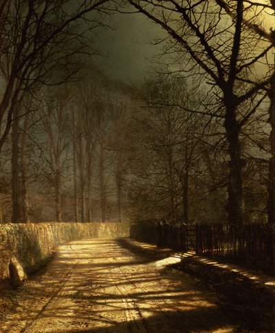 月夜の小径門の前の二人の恋人 作： John Atkinson Grimshaw