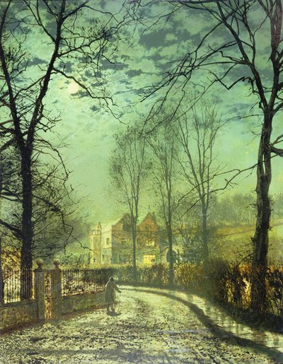 月明かりに照らされた道、19世紀 作： John Atkinson Grimshaw