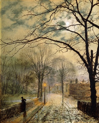 月明かりに照らされた散歩、ボンチャーチ、ワイト島、1878 作： John Atkinson Grimshaw