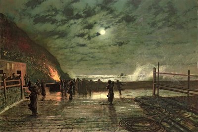 危機に瀕して（ハーバーフレア）1879年（キャンバスに油彩） 作： John Atkinson Grimshaw