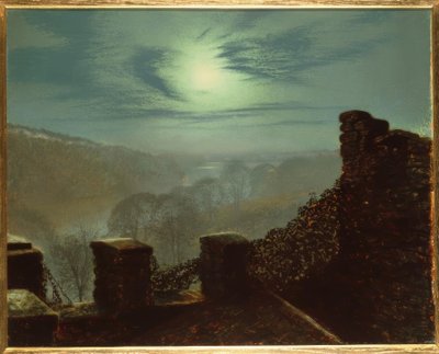 JAGrimshaw、Roundhay Pの巻雲の背後にある満月 作： John Atkinson Grimshaw