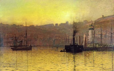 スカボローハーバーの日暮れ 作： John Atkinson Grimshaw