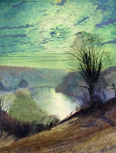 バーナード城近くのティーズ、1868年頃（紙に水彩とガッシュ） 作： John Atkinson Grimshaw