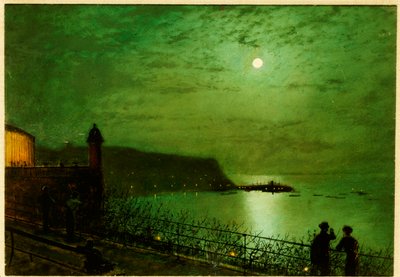グランドホテルの階段からの月光のスカボロー 作： John Atkinson Grimshaw