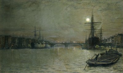 1884年の夜のプールとロンドンブリッジ 作： John Atkinson Grimshaw