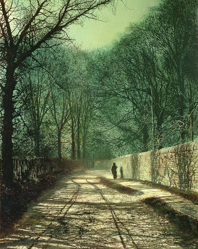 公園の壁、ラウンドヘイ、リーズの木の影 作： John Atkinson Grimshaw