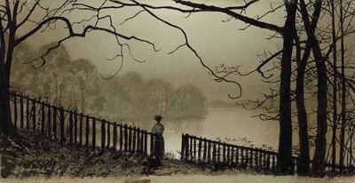 ウォータールー湖、ラウンドヘイパーク、リーズ、1876-7 作： John Atkinson Grimshaw