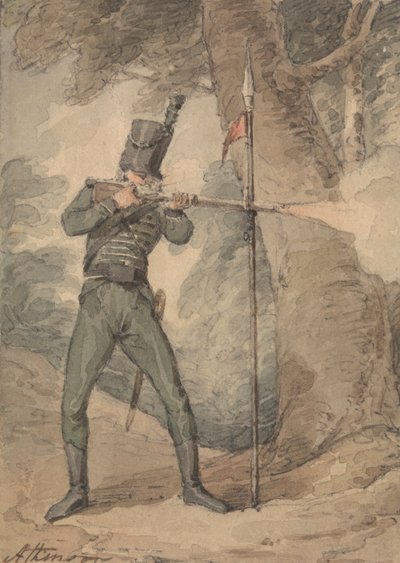 銃撃練習のライフル兵 作： John Augustus Atkinson