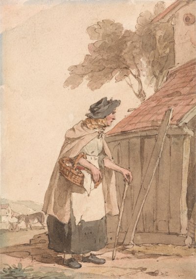 かごを運ぶおばあさん 作： John Augustus Atkinson