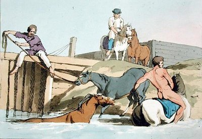 馬の水浴び」（画家によるエッチング、1803年発行）（カラーリトグラフ 作： John Augustus Atkinson