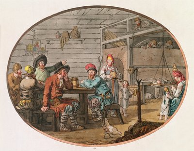 ロシアの農民小屋、1798年（手描きのエッチング） 作： John Augustus Atkinson