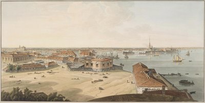 ヴァシリエフスキー島の唾とピーター＆ポールの要塞、1802年から1805年の眺め 作： John Augustus Atkinson