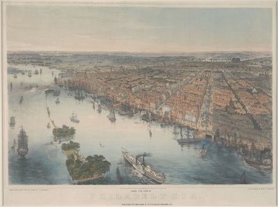 フィラデルフィアの鳥瞰図、1850年頃（カラーリソ） 作： John Bachmann