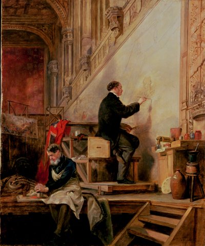 ダニエルマクリース（1806-70年）が上院で壁画「ネルソンの死」を描いた、1865年 作： John Ballantyne
