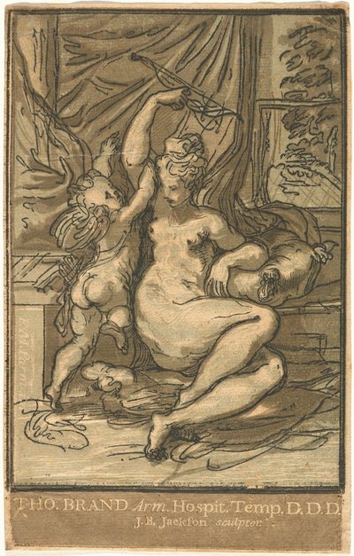 弓を持つヴィーナスとキューピッド 作： John Baptist Jackson, after Parmigianino