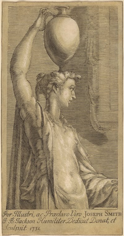 頭に瓶を持って立っている女性 作： John Baptist Jackson, after Parmigianino