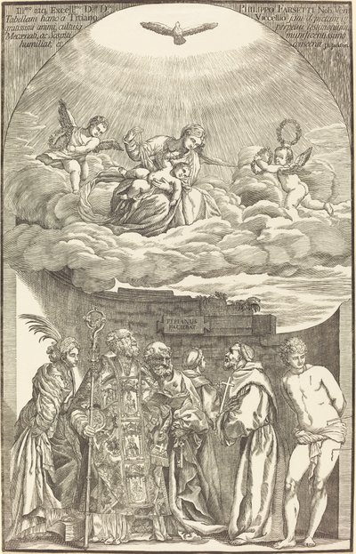 雲の中の聖母と六聖人 作： John Baptist Jackson after Titian