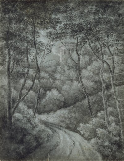 森の小道と古典的な寺院のある風景 18世紀後半 作： John Baptist Malchair