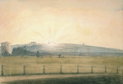 オックスフォードの天文台から見た夕日（1784年12月20日 作： John Baptist Malchair