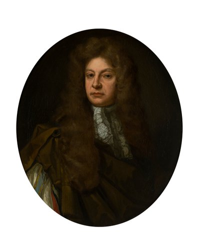 アダム・アーカートのハーフレングスの肖像画とレース・ジャボット（キャンバスに油彩） 作： John Baptist de (circle of) Medina