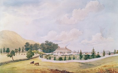 ニュージーランド、オークランド、デボンポートのハリーコブリーズハウスは1867年に建てられました（WCと紙に中国白） 作： John Barr Clark Hoyte