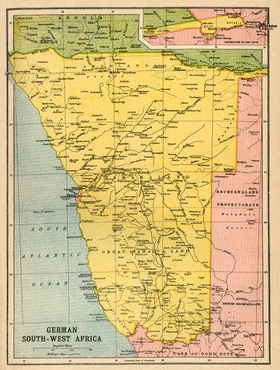 ドイツ南西アフリカ、第一次世界大戦、c1920の地図。 作： John Bartholomew and Son